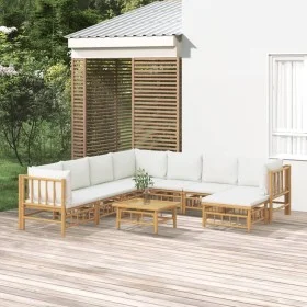 Garden furniture set 9 pieces bamboo and cream white cushions by vidaXL, Garden sets - Ref: Foro24-3155196, Price: 1,00 €, Di...