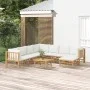 Set de muebles de jardín 9 piezas bambú y cojines blanco crema de vidaXL, Conjuntos de jardín - Ref: Foro24-3155196, Precio: ...