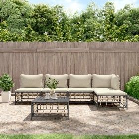 Gartenmöbel-Set 6-teilig anthrazitfarbene Kissen PE-Rattan von vidaXL, Outdoor-Sofas - Ref: Foro24-3186736, Preis: 446,61 €, ...