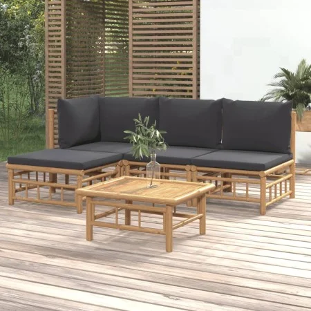 5-teiliges Gartenmöbel-Set aus Bambus mit dunkelgrauen Kissen von vidaXL, Gartensets - Ref: Foro24-3155209, Preis: 392,44 €, ...