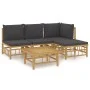 5-teiliges Gartenmöbel-Set aus Bambus mit dunkelgrauen Kissen von vidaXL, Gartensets - Ref: Foro24-3155209, Preis: 392,44 €, ...