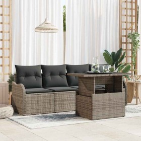 Conjunto de sofá de jardín con cojín 5 pcs Gris Poliratán