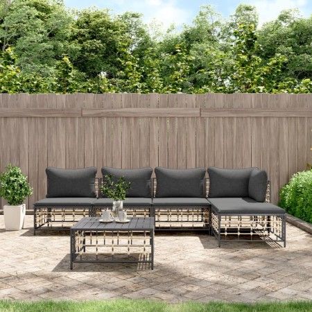 Gartenmöbel-Set 6 Stück Kissen Anthrazit PE-Rattan von vidaXL, Outdoor-Sofas - Ref: Foro24-3186737, Preis: 446,91 €, Rabatt: %