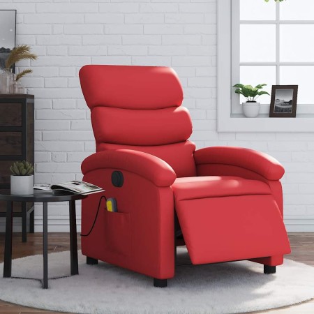 Sillón de masaje reclinable eléctrico de cuero artificial rojo
