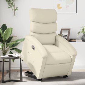 Sillón reclinable elevable cuero artificial color crema