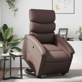 Sillón reclinable elevable cuero sintético marrón