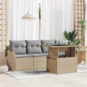 Conjunto de sofá de jardín con cojín 5 pcs Beige Poliratán