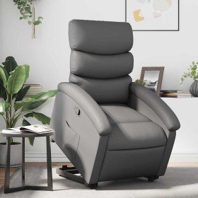 Sillón reclinable elevable cuero artificial gris Sillón reclinable elevable cuero artificial gris