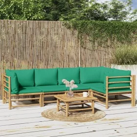 6-piece bamboo garden furniture set with green cushions by vidaXL, Garden sets - Ref: Foro24-3155169, Price: 460,50 €, Discou...