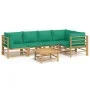6-piece bamboo garden furniture set with green cushions by vidaXL, Garden sets - Ref: Foro24-3155169, Price: 460,50 €, Discou...