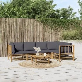 6-piece bamboo garden furniture set with dark gray cushions by vidaXL, Garden sets - Ref: Foro24-3155233, Price: 550,07 €, Di...