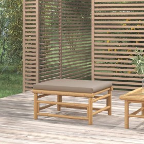 Reposapiés de jardín bambú con cojín gris taupe de vidaXL, Sofás modulares de exterior - Ref: Foro24-362288, Precio: 88,68 €,...