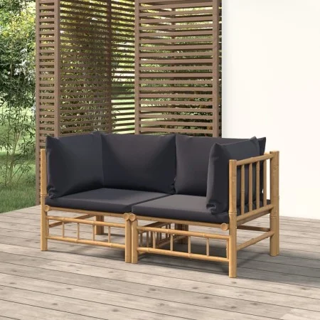 Garten-Ecksofas 2 Stück Bambus mit dunkelgrauen Kissen von vidaXL, Gartensets - Ref: Foro24-3155214, Preis: 221,51 €, Rabatt: %