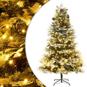 Árbol de Navidad con LED y piñas verde PVC y PE 225 cm