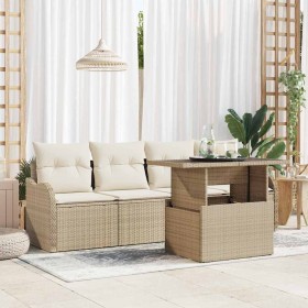 Conjunto de sofá de jardín con cojín 5 pcs Beige Poliratán