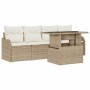 Conjunto de sofá de jardín con cojín 5 pcs Beige Poliratán
