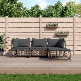 Garden furniture set 4 pieces and anthracite gray PE rattan cushions by vidaXL, Outdoor sofas - Ref: Foro24-3186739, Price: 3...