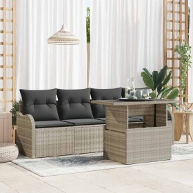 Conjunto de sofá de jardín con cojín 5 pcs Gris claro Poliratán