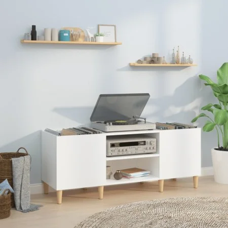 Mueble discos madera contrachapada blanco brillo 121x38x48 cm de vidaXL, Almacenamiento para CD y DVD - Ref: Foro24-831927, P...