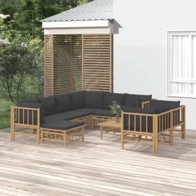10-teiliges Gartenmöbel-Set aus Bambus mit dunkelgrauen Kissen von vidaXL, Gartensets - Ref: Foro24-3155224, Preis: 945,00 €,...
