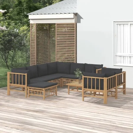 10-teiliges Gartenmöbel-Set aus Bambus mit dunkelgrauen Kissen von vidaXL, Gartensets - Ref: Foro24-3155224, Preis: 944,38 €,...