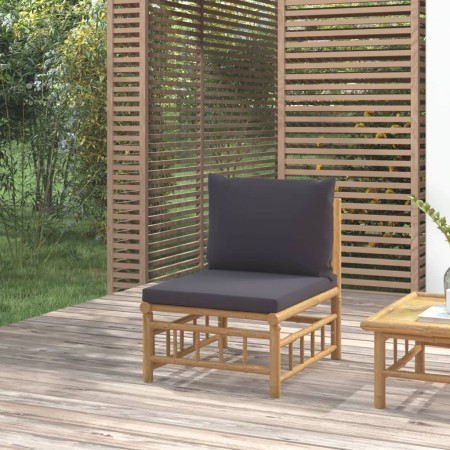 Central bamboo garden sofa with dark gray cushions by vidaXL, Modular outdoor sofas - Ref: Foro24-362309, Price: 115,85 €, Di...