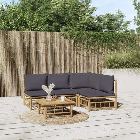 5-piece bamboo garden furniture set with dark gray cushions by vidaXL, Garden sets - Ref: Foro24-3155234, Price: 485,31 €, Di...