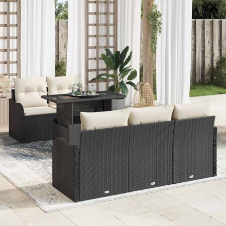Conjunto de sofá de jardín con cojín 6 pcs Negro Poliratán
