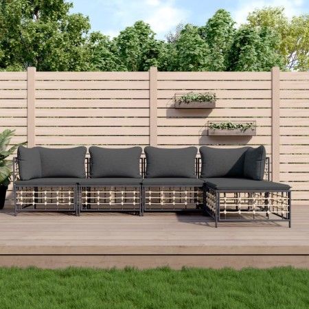 Gartenmöbel-Set 5-teilig, Kissen anthrazit, PE-Rattan von vidaXL, Outdoor-Sofas - Ref: Foro24-3186743, Preis: 385,92 €, Rabat...