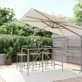 High bar table with gray PE rattan glass surface 180x70x110 cm by vidaXL, Garden tables - Ref: Foro24-362592, Price: 92,59 €,...