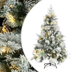 Árbol de Navidad con nieve, luces LED y piñas PVC y PE 150 cm