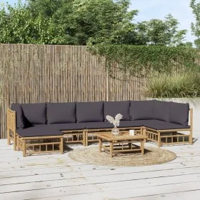 8-teiliges Gartenmöbelset aus Bambus mit dunkelgrauen Kissen. von vidaXL, Gartensets - Ref: Foro24-3155238, Preis: 754,11 €, ...
