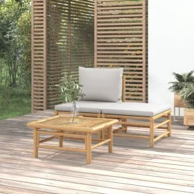 3-piece garden furniture set bamboo with light gray cushions by vidaXL, Modular outdoor sofas - Ref: Foro24-362275, Price: 17...