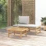 3-teiliges Gartenmöbel-Set Bambus und Kissen hellgrau von vidaXL, Modulare Sofas für den Außenbereich - Ref: Foro24-362275, P...
