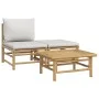 3-teiliges Gartenmöbel-Set Bambus und Kissen hellgrau von vidaXL, Modulare Sofas für den Außenbereich - Ref: Foro24-362275, P...