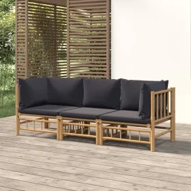 3-piece bamboo garden furniture set with dark gray cushions by vidaXL, Garden sets - Ref: Foro24-3155215, Price: 317,77 €, Di...