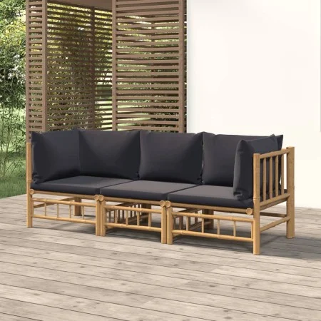 3-teiliges Gartenmöbel-Set aus Bambus mit dunkelgrauen Kissen von vidaXL, Gartensets - Ref: Foro24-3155215, Preis: 317,77 €, ...