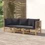 3-teiliges Gartenmöbel-Set aus Bambus mit dunkelgrauen Kissen von vidaXL, Gartensets - Ref: Foro24-3155215, Preis: 317,77 €, ...