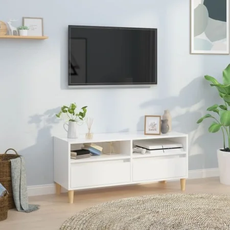Glossy white plywood TV cabinet 100x34.5x44.5cm by vidaXL, TV Furniture - Ref: Foro24-831895, Price: 69,54 €, Discount: %