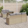 Conjunto de sofá de jardín con cojín 6 pcs Beige Poliratán