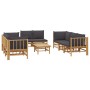 9-teiliges Gartenmöbel-Set aus Bambus mit dunkelgrauen Kissen von vidaXL, Gartensets - Ref: Foro24-3155219, Preis: 936,70 €, ...