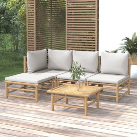 5-piece garden furniture set made of bamboo with light gray cushions by vidaXL, Garden sets - Ref: Foro24-3155081, Price: 407...