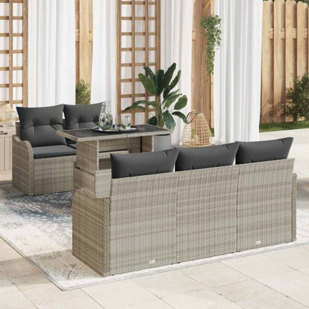 Conjunto de sofá de jardín con cojín 6 pcs Gris claro Poliratán