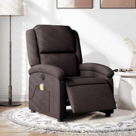 Sillón reclinable de masaje eléctrico tela marrón oscuro Sillón reclinable de masaje eléctrico tela marrón oscuro