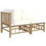 Set de muebles de jardín 2 piezas bambú y cojines blanco crema de vidaXL, Sofás modulares de exterior - Ref: Foro24-362298, P...