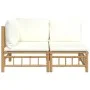 Set de muebles de jardín 2 piezas bambú y cojines blanco crema de vidaXL, Sofás modulares de exterior - Ref: Foro24-362298, P...