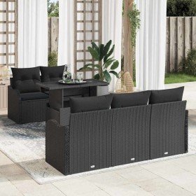 Conjunto de sofá de jardín con cojín 6 pcs Negro Poliratán Conjunto de sofá de jardín con cojín 6 pcs Negro Poliratán