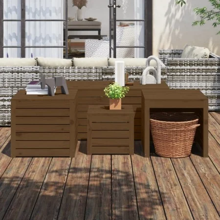 Garden box set 4 pcs solid pine wood gray honey brown by vidaXL, Outdoor storage boxes - Ref: Foro24-3154669, Price: 307,81 €...