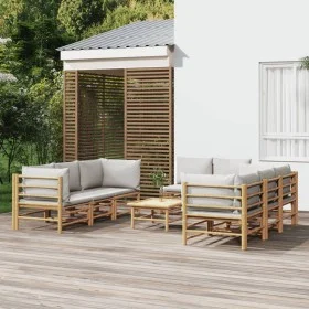 Gartenmöbel-Set 9-teilig aus Bambus und hellgrauen Kissen von vidaXL, Gartensets - Ref: Foro24-3155091, Preis: 1,00 €, Rabatt: %