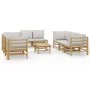 Set de muebles de jardín 9 piezas bambú y cojines gris claro de vidaXL, Conjuntos de jardín - Ref: Foro24-3155091, Precio: 1,...